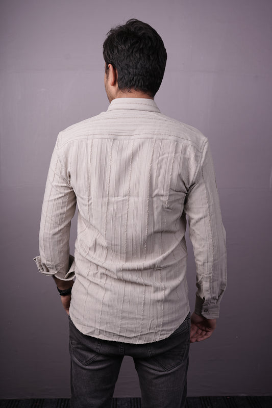 Men’s Light Beige Textured Cotton Shirt – Full Sleeves