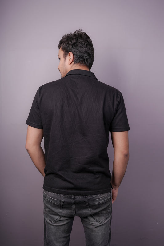 Men’s Solid Black Polo T-Shirt – Soft Cotton Blend