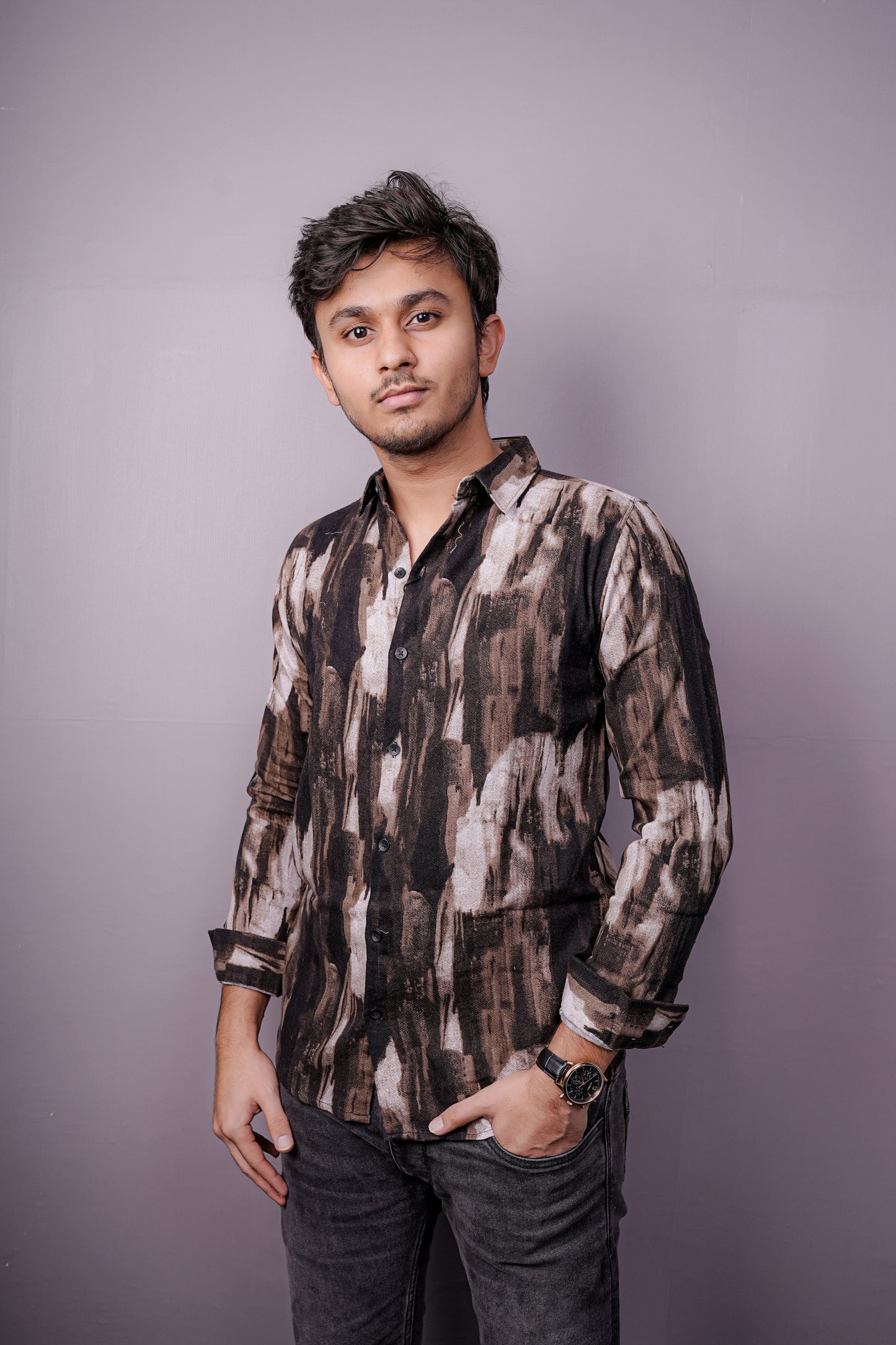 “Earthstroke” Brush-Print Cotton Shirt – Bold. Artistic. Effortless.