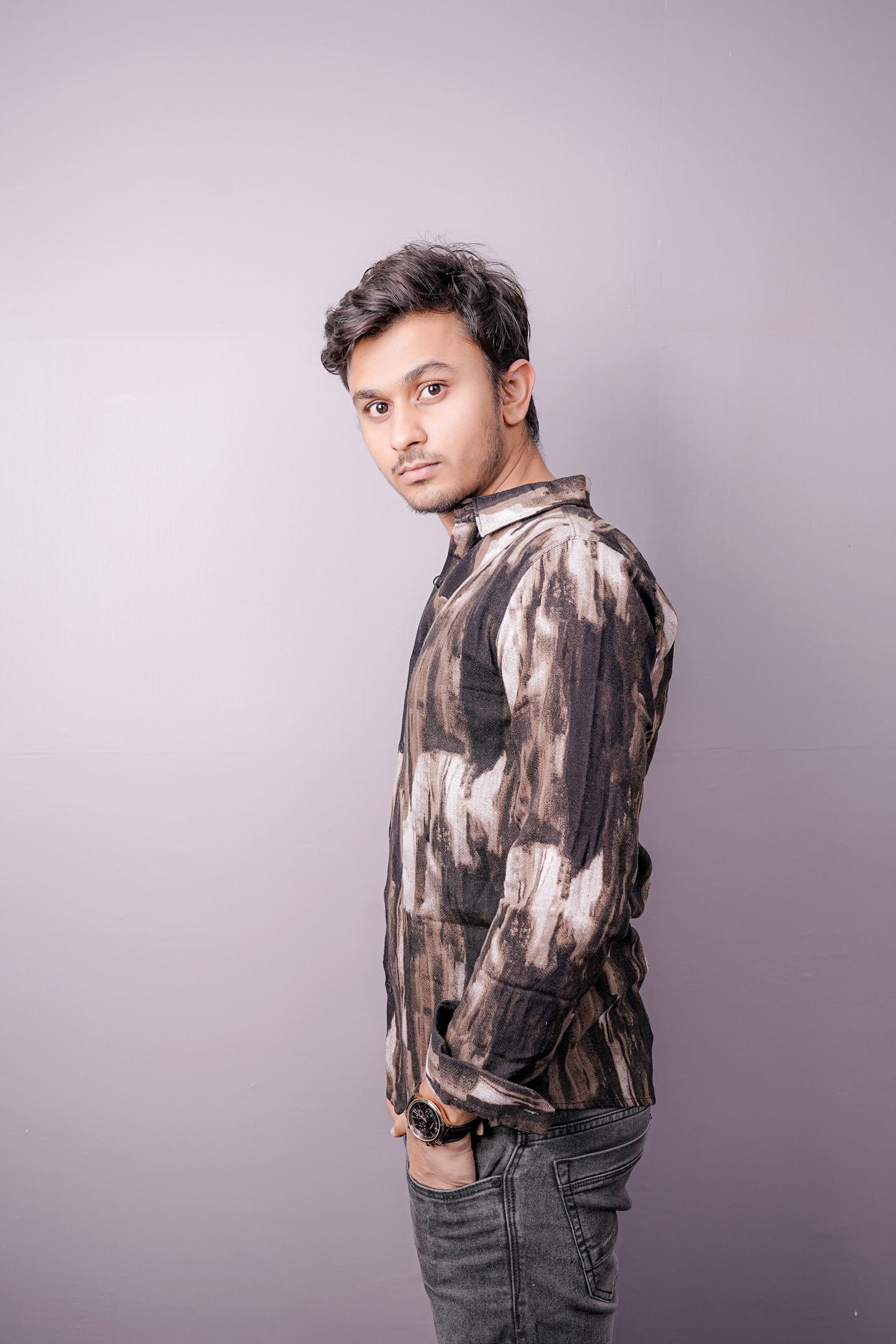 “Earthstroke” Brush-Print Cotton Shirt – Bold. Artistic. Effortless.