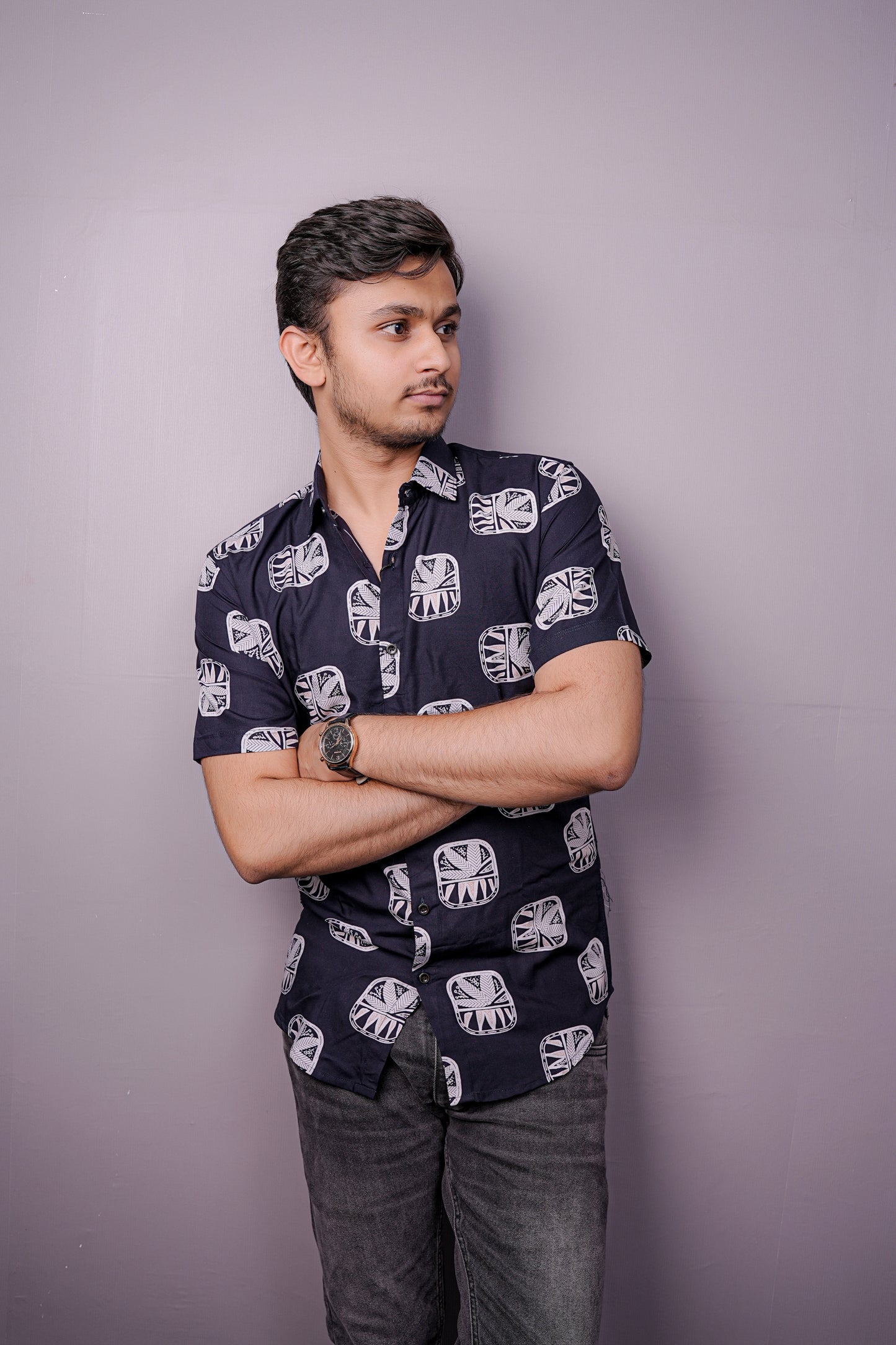 Dark blue Tribal Print Half Sleeve Shirt – Prime Edition