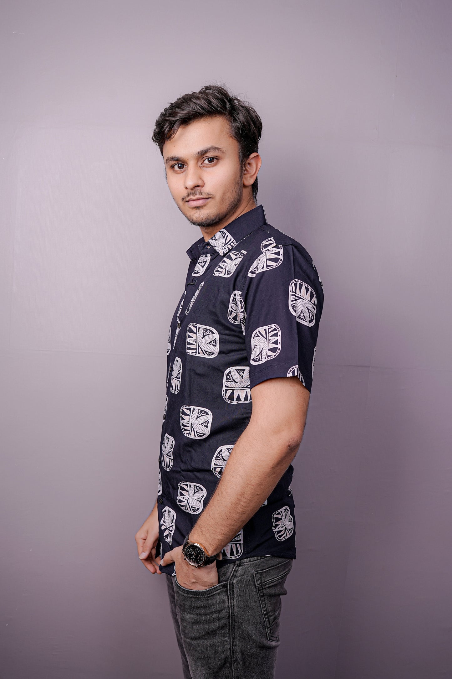 Dark blue Tribal Print Half Sleeve Shirt – Prime Edition