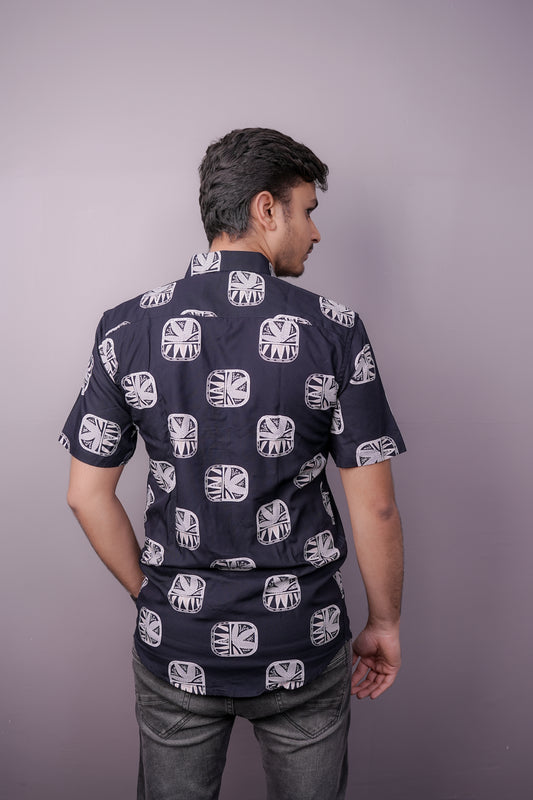 Dark blue Tribal Print Half Sleeve Shirt – Prime Edition