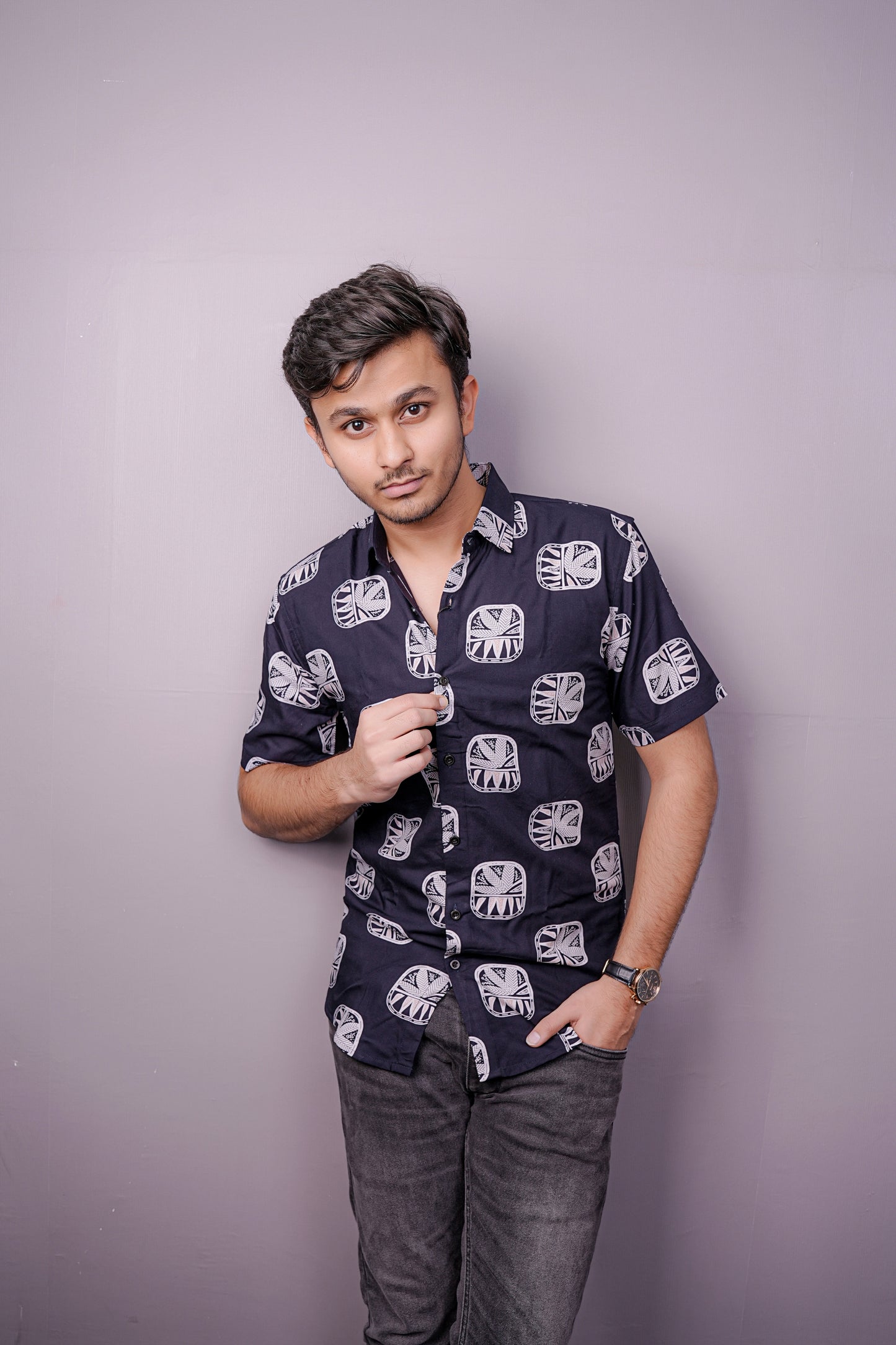 Dark blue Tribal Print Half Sleeve Shirt – Prime Edition