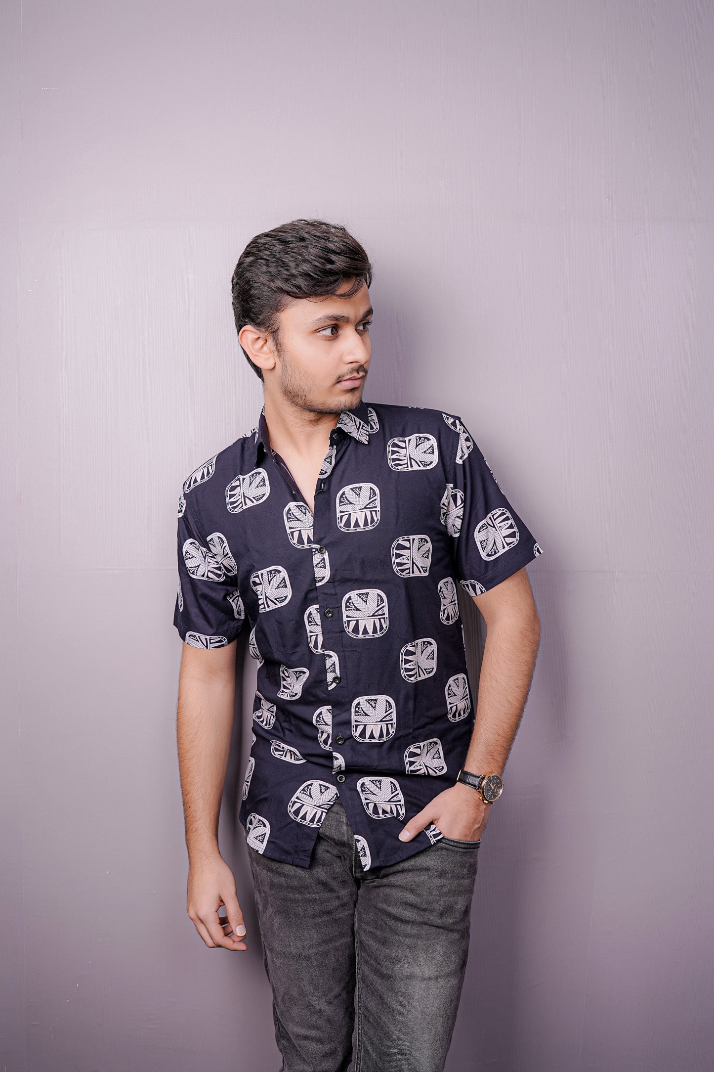 Dark blue Tribal Print Half Sleeve Shirt – Prime Edition
