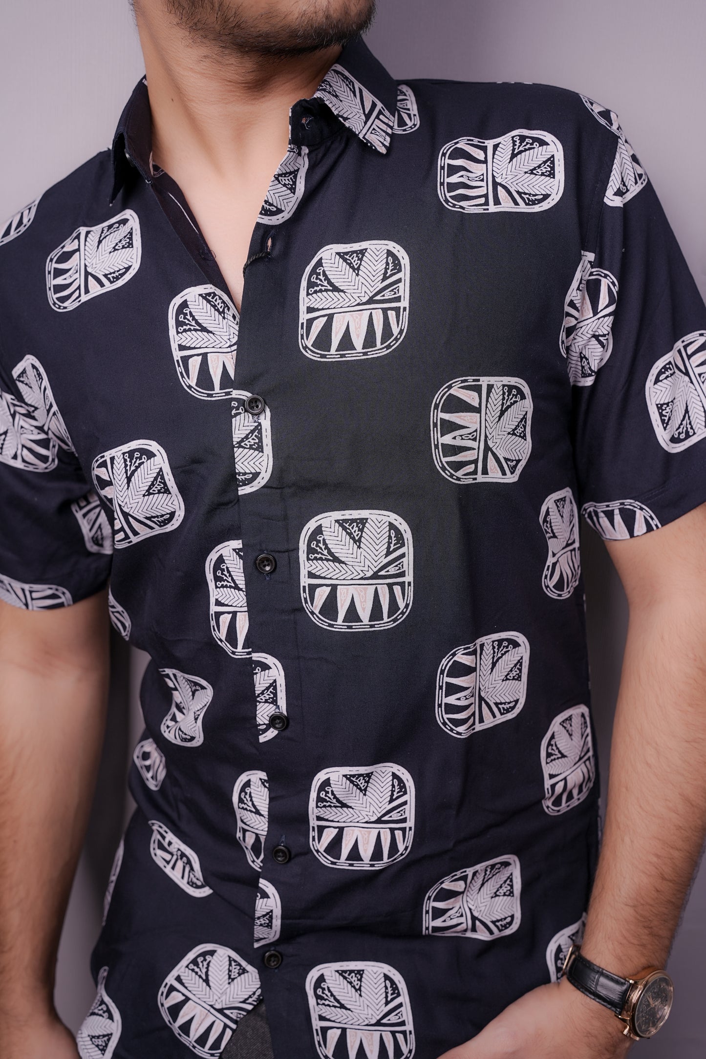 Dark blue Tribal Print Half Sleeve Shirt – Prime Edition