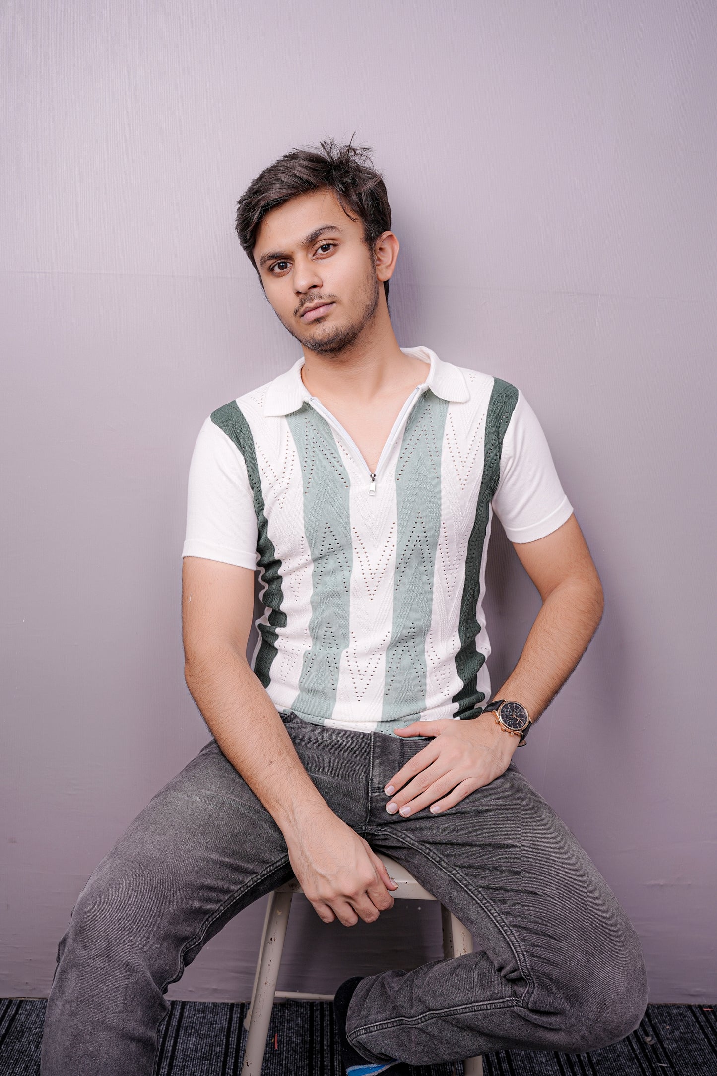 BreezePoint Geo-Knit Zipper Tee – Mint White Edition