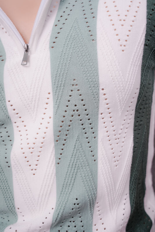 BreezePoint Geo-Knit Zipper Tee – Mint White Edition