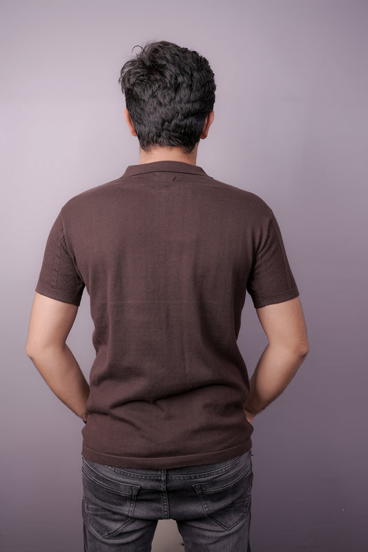 Cocoa Grid Textured Polo – Half Zip Edition
