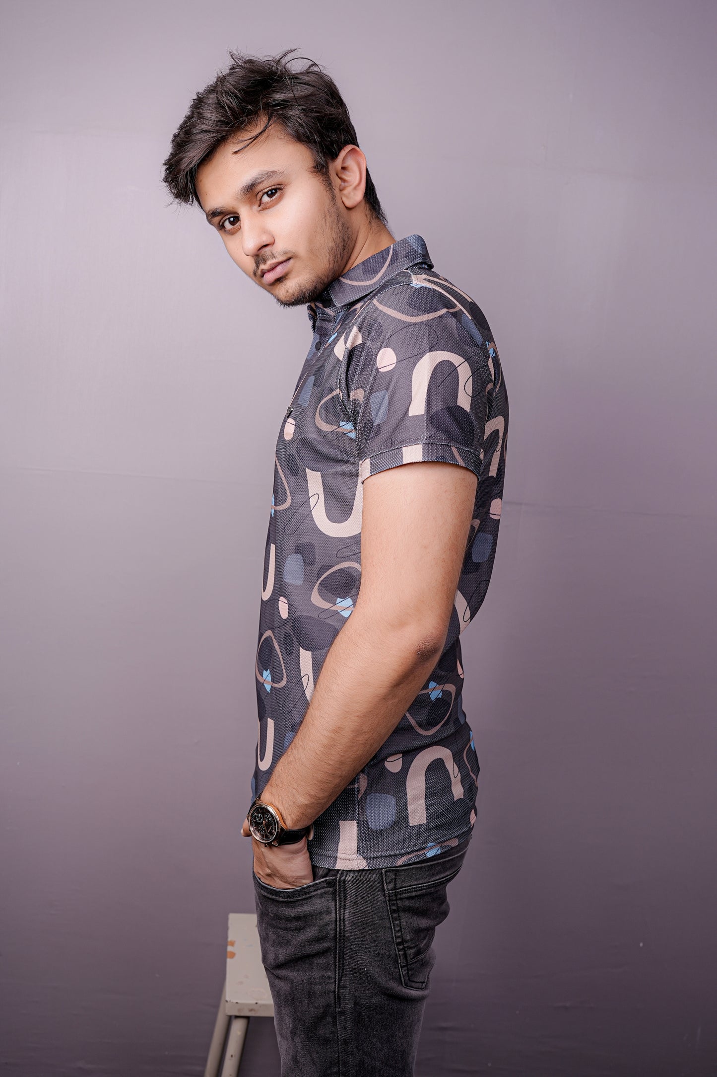 Urban Abstract Printed Polo – Button-Up Edition