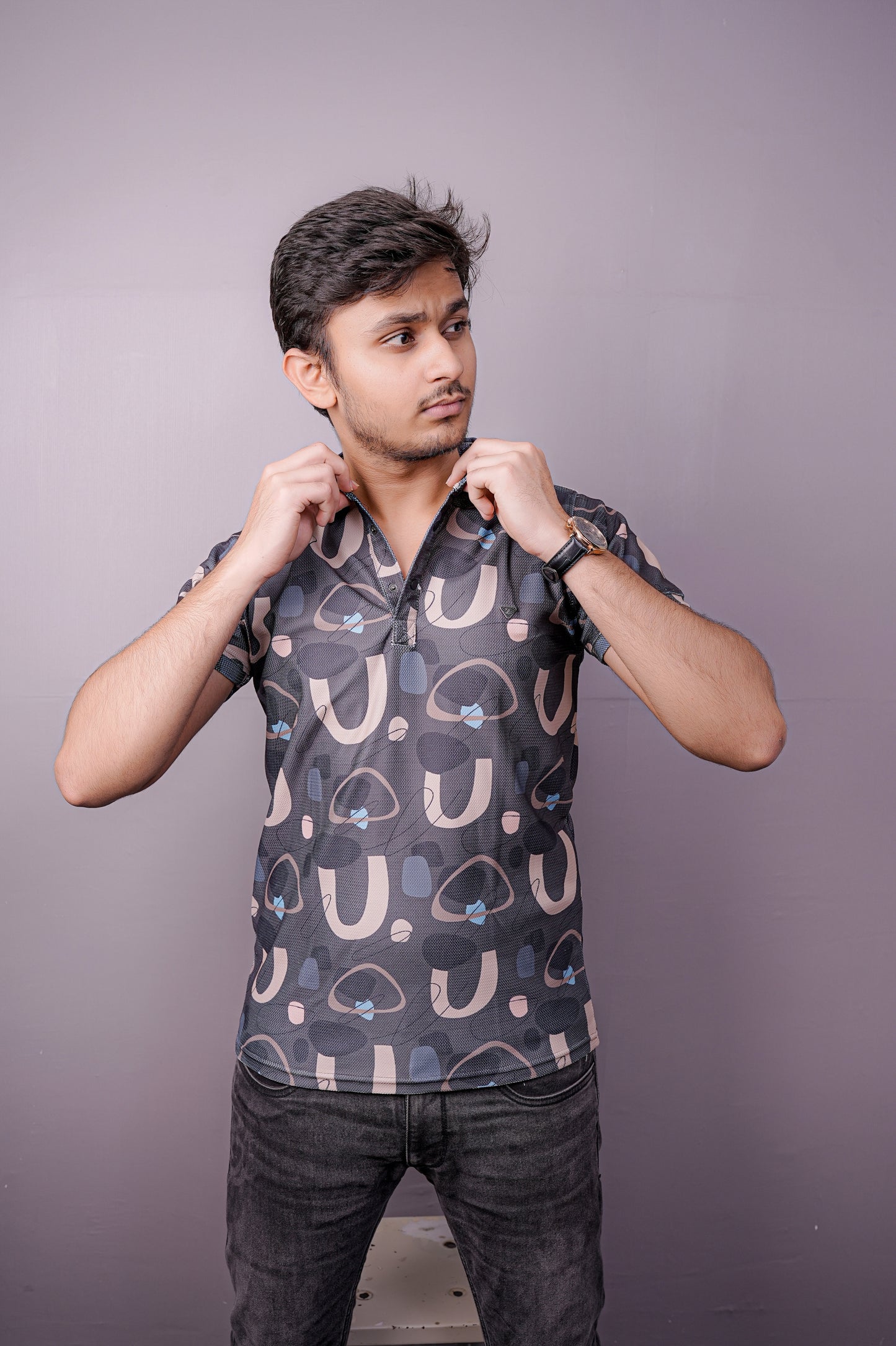 Urban Abstract Printed Polo – Button-Up Edition