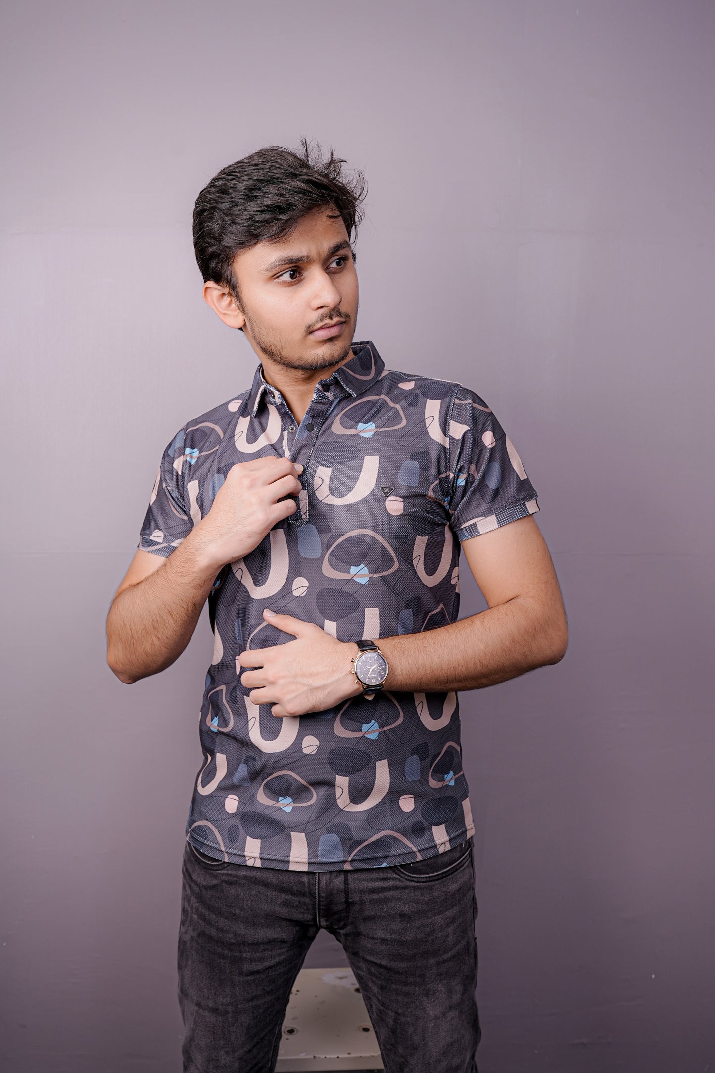 Urban Abstract Printed Polo – Button-Up Edition