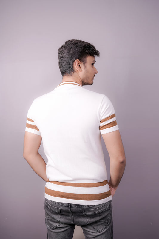 Ivory Zig-Zag Knit Polo – Luxe Summer Edition