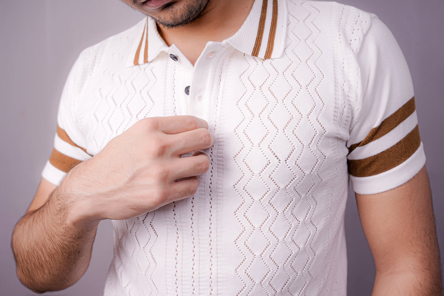 Ivory Zig-Zag Knit Polo – Luxe Summer Edition