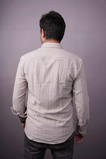 Men’s Light Beige Textured Cotton Shirt – Full Sleeves