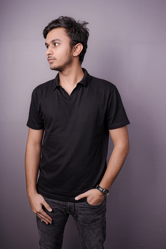 Men’s Solid Black Polo T-Shirt – Soft Cotton Blend