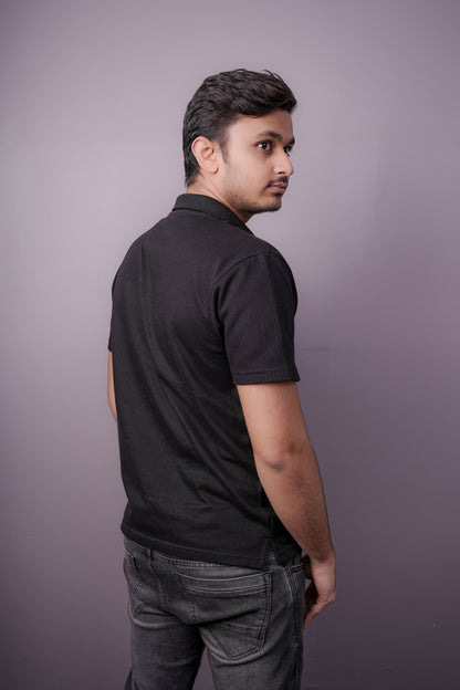 Men’s Solid Black Polo T-Shirt – Soft Cotton Blend