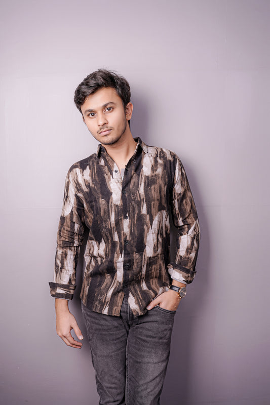 “Earthstroke” Brush-Print Cotton Shirt – Bold. Artistic. Effortless.