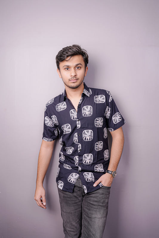 Dark blue Tribal Print Half Sleeve Shirt – Prime Edition