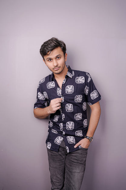 Dark blue Tribal Print Half Sleeve Shirt – Prime Edition