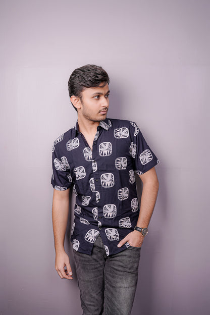 Dark blue Tribal Print Half Sleeve Shirt – Prime Edition