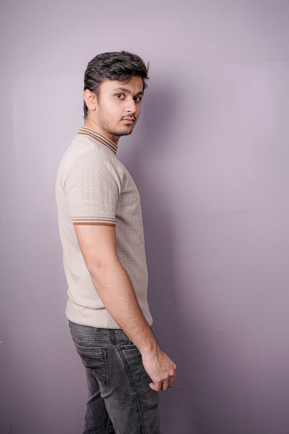 Ivory Knit Luxe Polo – Premium Textured Edition