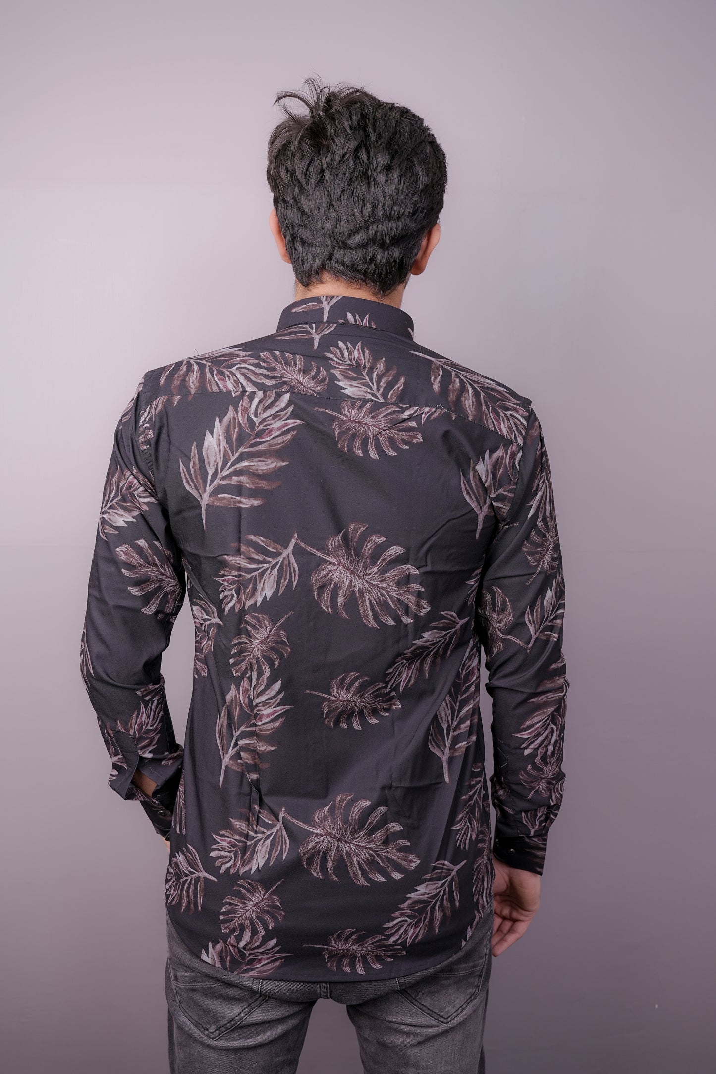 "Twilight Tropic" Satin Touch Printed Shirt – Dark. Sleek. Statement.