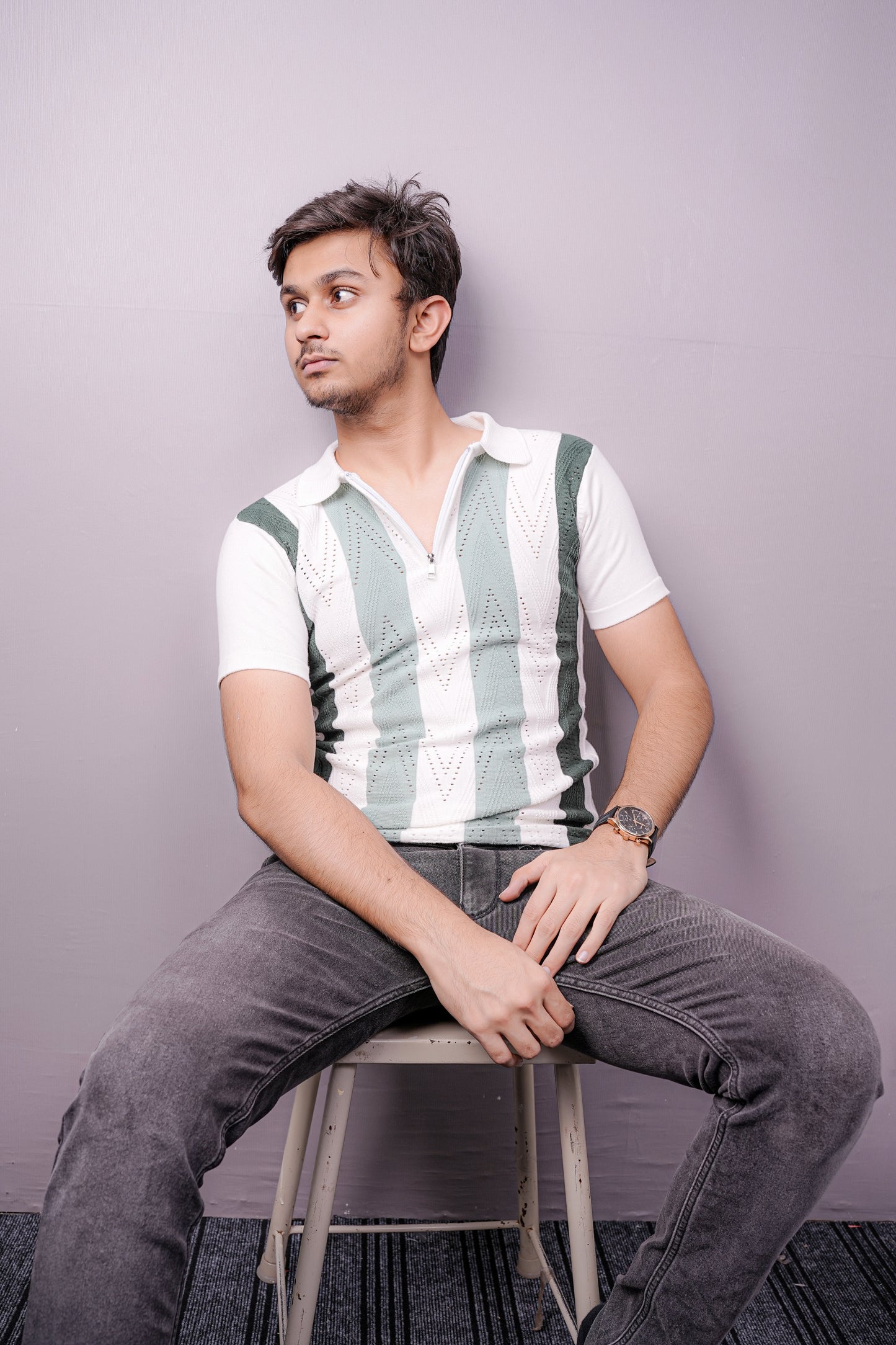 BreezePoint Geo-Knit Zipper Tee – Mint White Edition