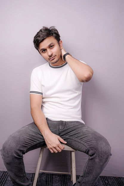 MonoEdge Classic Knit Tee – White Noir Trim