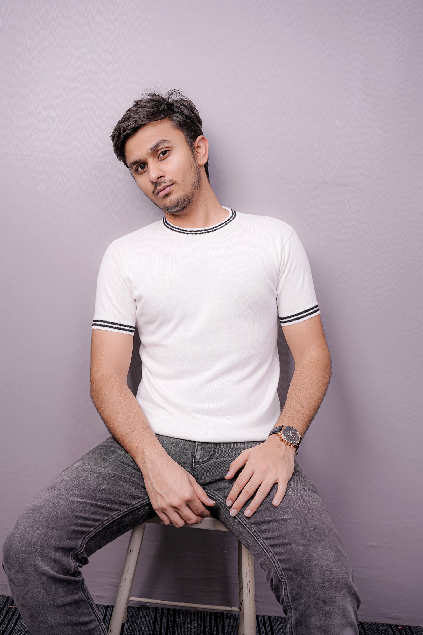 MonoEdge Classic Knit Tee – White Noir Trim