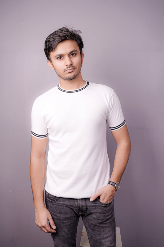 MonoEdge Classic Knit Tee – White Noir Trim