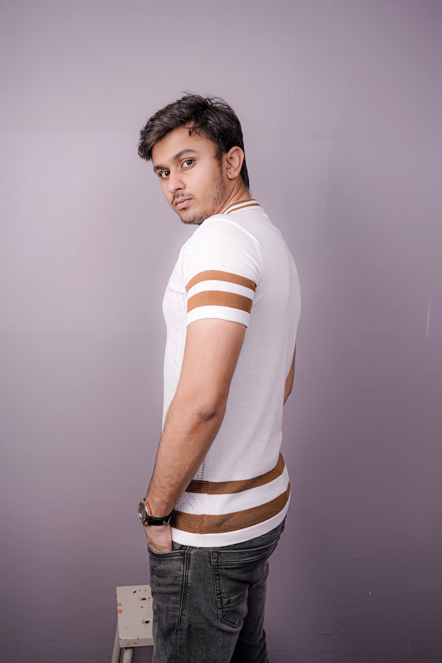 Ivory Zig-Zag Knit Polo – Luxe Summer Edition