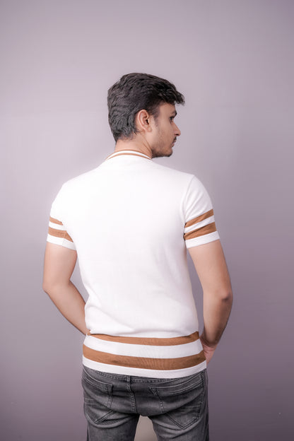 Ivory Zig-Zag Knit Polo – Luxe Summer Edition