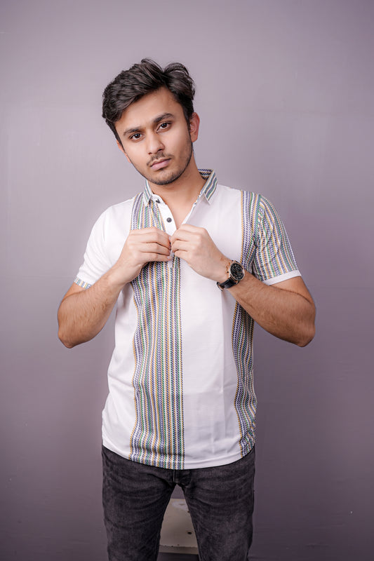 Retro Mosaic Panelled Polo – Bold Revival Edition