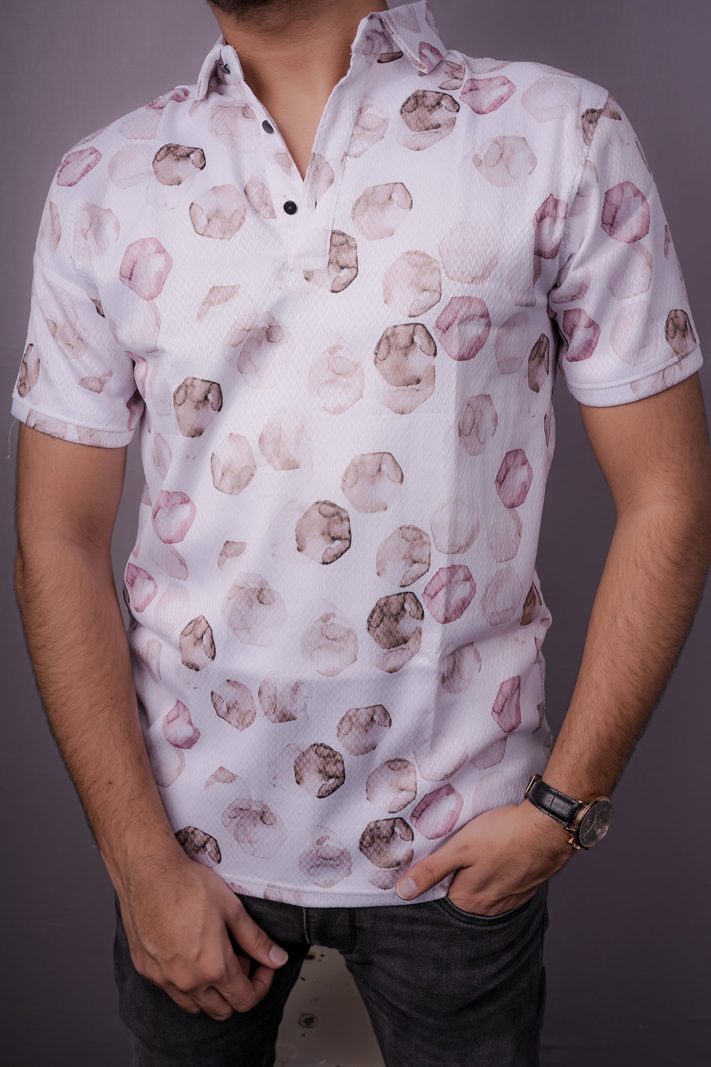Ink Blush Abstract Polo – Modern Artwear for the Bold